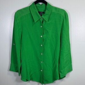 Louben Vibrant Kelly‎ Green Button-Down Shirt Sz Medium